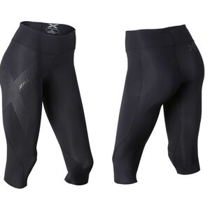 2XU Women Small PWX Compression Tights Capri 3/4 Leggings Black Reflective NEW